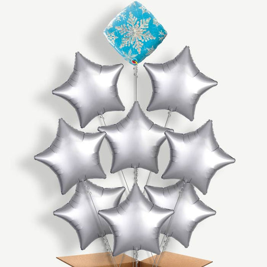 Holographic Blue Snowflakes Helium Balloon Bundle | Party Save Smile