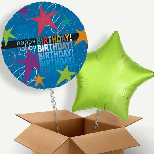 Happy Birthday Star Helium Balloon Pair | Party Save Smile