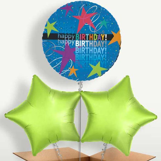 Happy Birthday Star Balloons in a Bunch Inflated with Helium | Party Save Smile