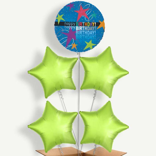 Happy Birthday Star Balloon Cluster Inflated with Helium | Party Save Smile