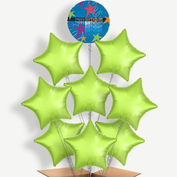 Happy Birthday Star Balloon Bundle Inflated with Helium | Party Save Smile