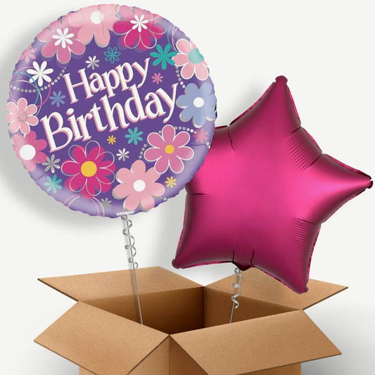 Flowers Happy Birthday Helium Balloon Duo | Party Save Smile