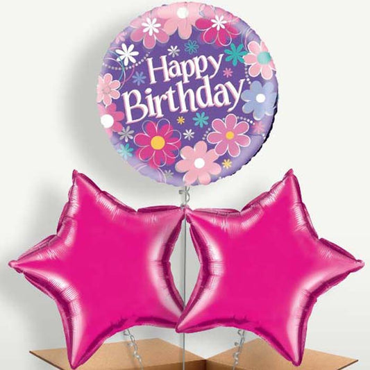 Flowers Happy Birthday Trio Balloon Bunch | Party Save Smile