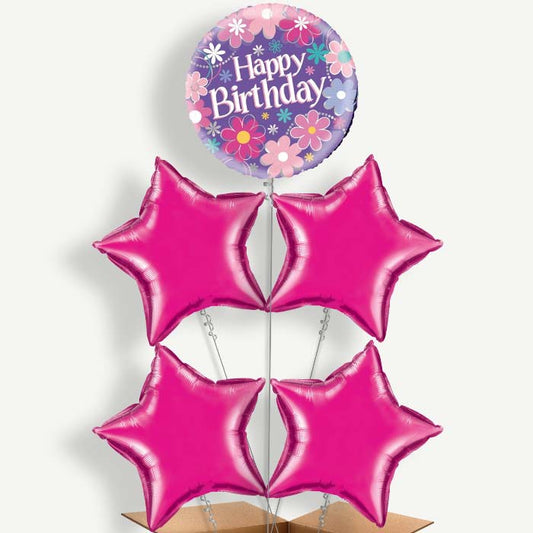 Flowers Happy Birthday Helium Cluster Balloons | Party Save Smile