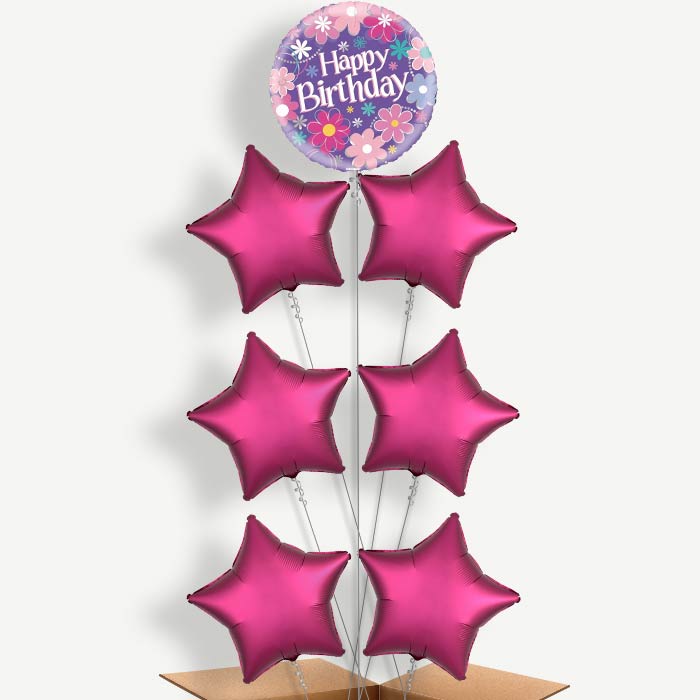 Flowers Happy Birthday Helium Balloon Arrangement | Party Save Smile