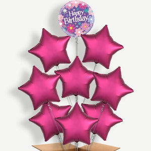 Flowers Happy Birthday 9 Helium Balloon Bundle