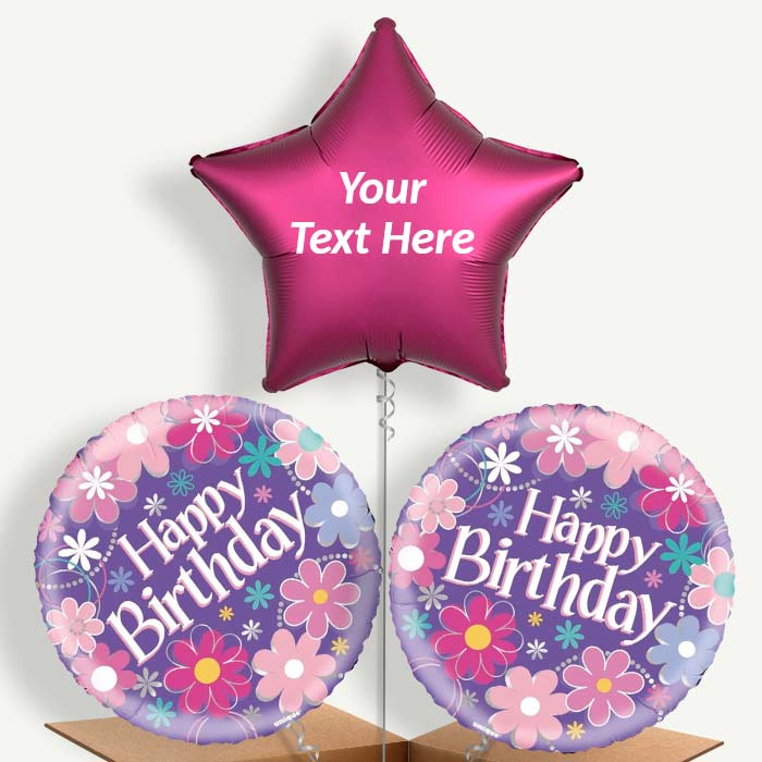 Personalisable Flowers Happy Birthday Helium Balloons | Party Save Smile