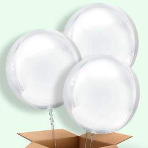 Trio of Pastel White Orbz Helium Balloons