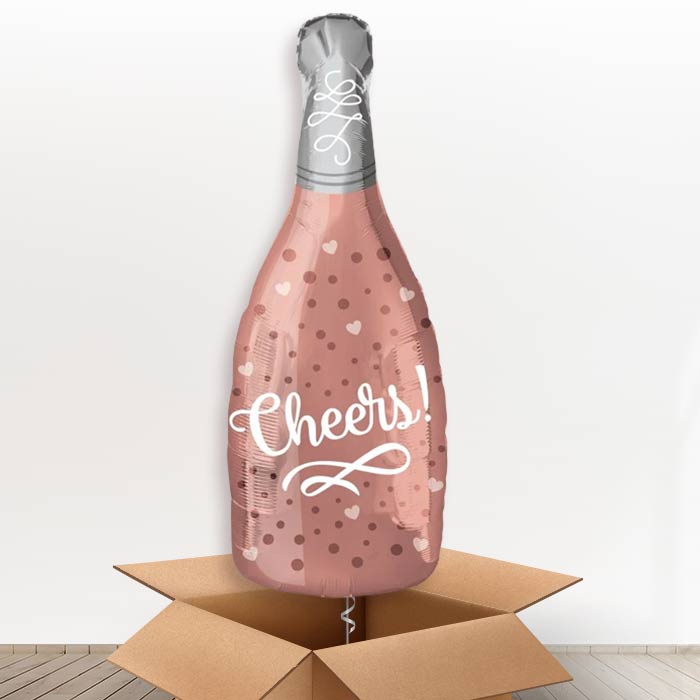 Cheers Rose Champagne Bottle Balloon in a Box Gift - Giant Balloon | Party Save Smile