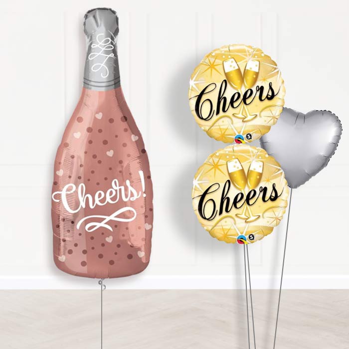 Rose Gold Champagne Bottle Balloon Display-Giant Balloon + 2 Themed Balloons + 1 Plain Balloon 