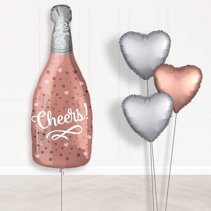 Rose Gold Champagne Bottle Balloon Display - Plain Bouquet | Party Save Smile