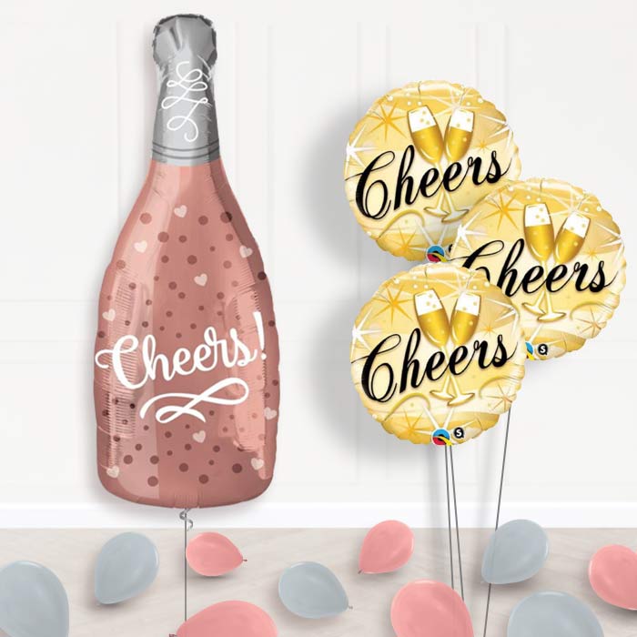 Rose Gold Champagne Bottle Balloon Display - Themed Bouquet and Latex | Party Save Smile