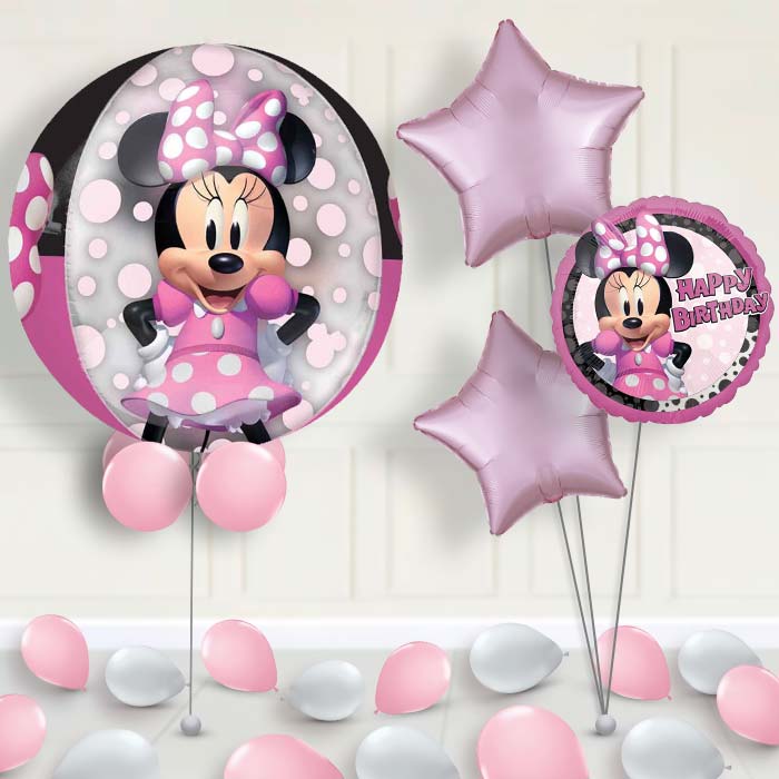 Minnie Mouse Forever Orbz Balloon with Balloon Bouquet - 1 x Orbz Balloon with 3 Bouquet (mixed) | Party Save Smile
