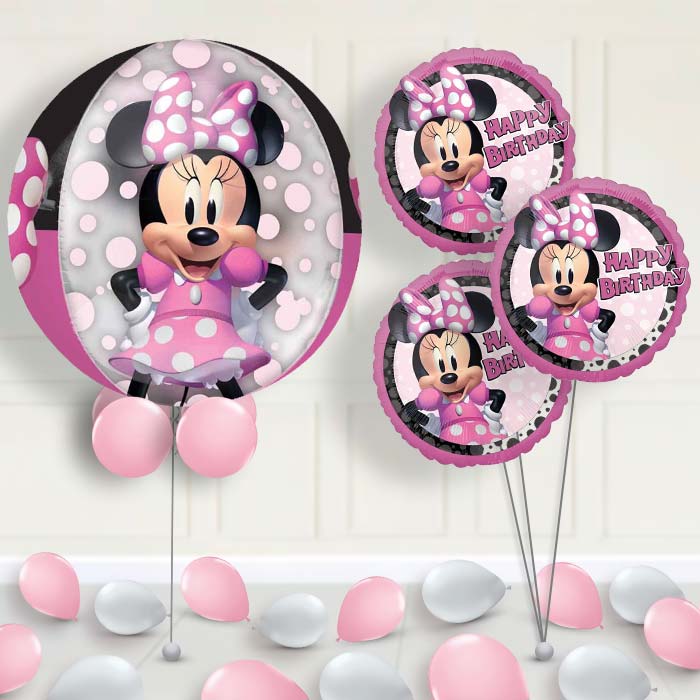 Minnie Mouse Forever Orbz Balloon with Balloon Bouquet - 1 x Orbz Balloon with 3 Bouquet (themed) | Party Save Smile