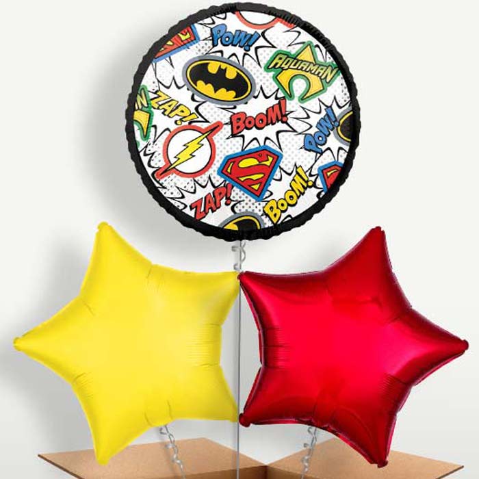 Justice League Comic Balloon Bunches inflated with Helium | Party Save Smile