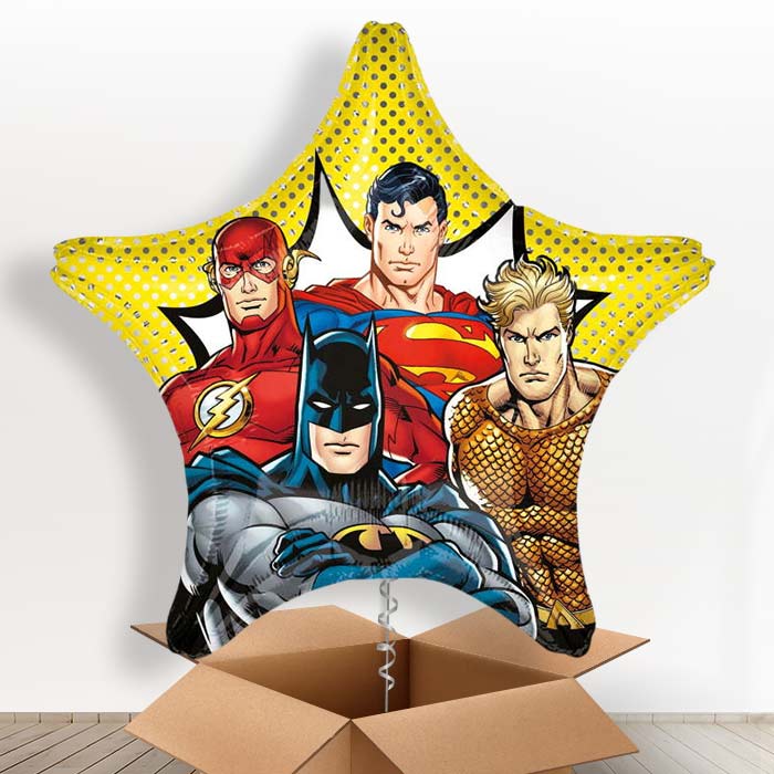 Star Shaped Justice League Helium Balloons in a Box Gift - Giant Balloon | Party Save Smile