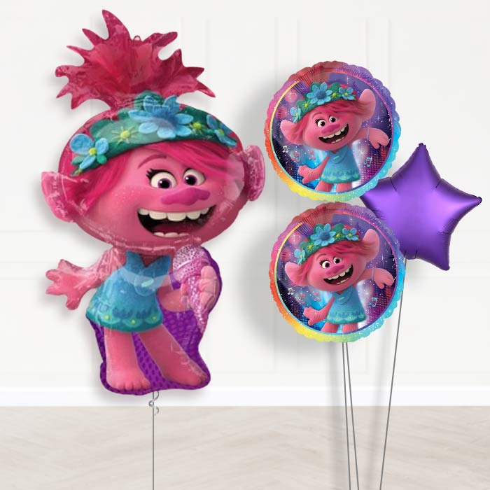 Trolls World Tour Poppy Balloon Bouquet Delivery-Giant Balloon + 2 Themed Balloons + 1 Plain Balloon 