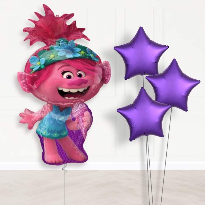 Trolls World Tour Poppy Balloon Bouquet Delivery - 1 x Giant Balloon with Plain Bouquet | Party Save Smile