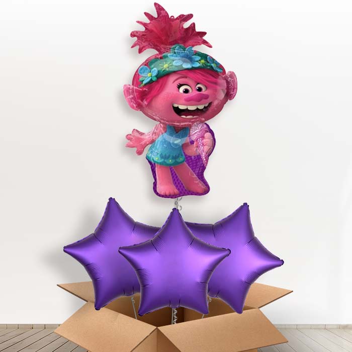 Trolls World Tour Poppy Helium Balloon in a Box - with 3 Plain Balloons | Party Save Smile
