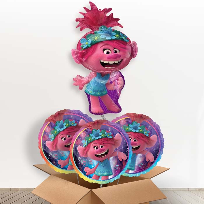 Trolls World Tour Poppy Helium Balloon in a Box - with 3 Themed Balloons | Party Save Smile