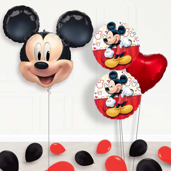 Mickey Mouse Balloon Display Bouquet in a Box-Giant Balloon + 2 Themed Balloons + 1 Plain Balloon + Mini Balloons 