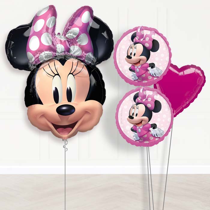 Minnie Mouse Helium Balloon Bouquet Delivered-Giant Balloon + 2 Themed Balloons + 1 Plain Balloon 