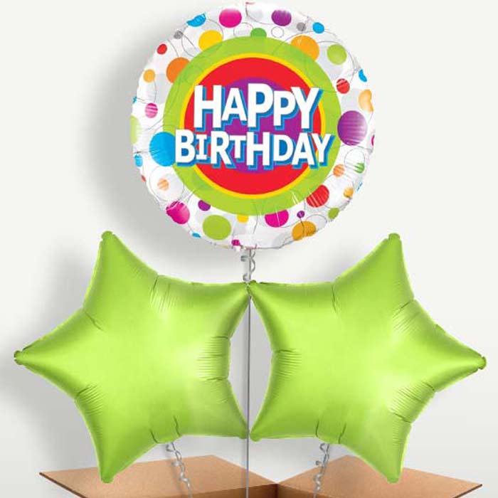 Happy Birthday Dots Balloons in a Bunch Inflated with Helium | Party Save Smile