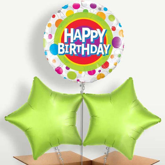 Happy Birthday Dots Balloons in a Bunch Inflated with Helium | Party Save Smile