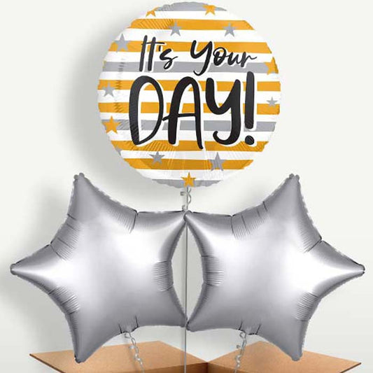 It's Your Day Gold & Silver Stripes Balloon Bunches | Party Save Smile