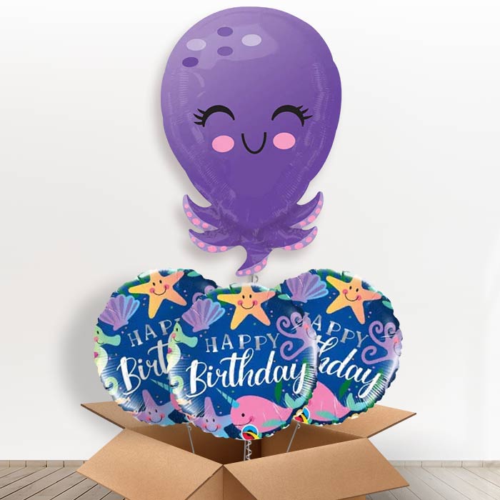Octopus Helium Balloon In a Box - With 3 Themed Balloons | Party Save Smile