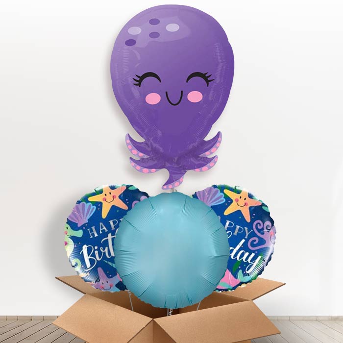 Octopus Helium Balloon In a Box-1 x Giant Balloon and 2 Themed Balloons and 1 Plain Balloon 