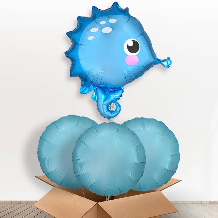 Seahorse Helium Balloons Delivered in a Box - With 3 Plain Balloons | Party Save Smile