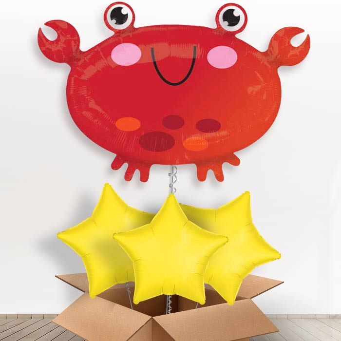 Crab Helium Balloon In a Box - With 3 Plain Balloons | Party Save Smile