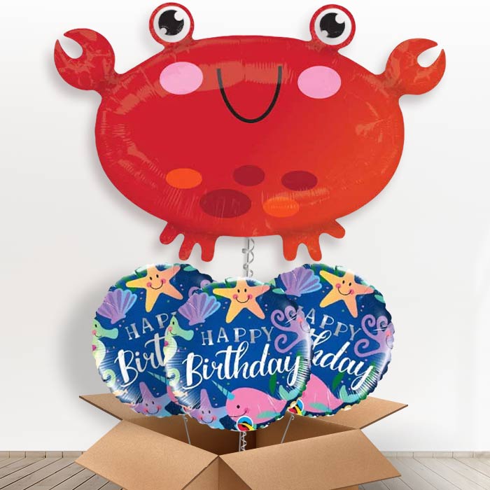 Crab Helium Balloon In a Box - With 3 Themed Balloons | Party Save Smile