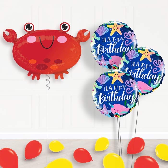 Crab Helium Balloon Bouquet in a Box - Themed Bouquet and Latex | Party Save Smile