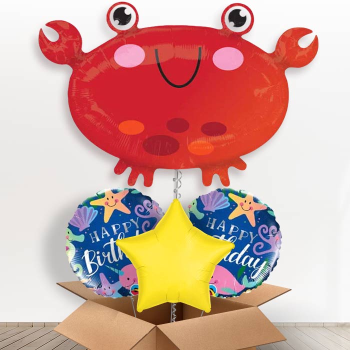 Crab Helium Balloon In a Box-1 x Giant Balloon and 2 Themed Balloons and 1 Plain Balloon 