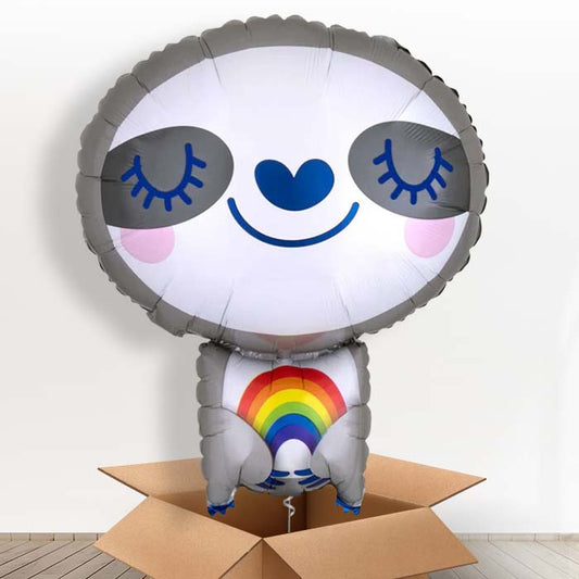 Sloth with Rainbow Helium Balloon in a Box - Giant Balloon | Party Save Smile
