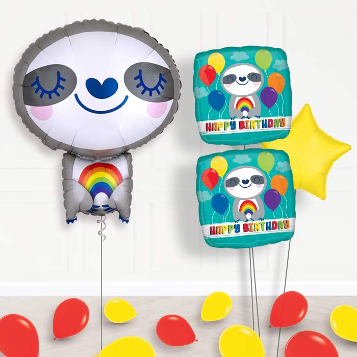 Sloth with Rainbow Balloon Bouquet Delivery-Giant Balloon + 2 Themed Balloons + 1 Plain Balloon + Mini Balloons 