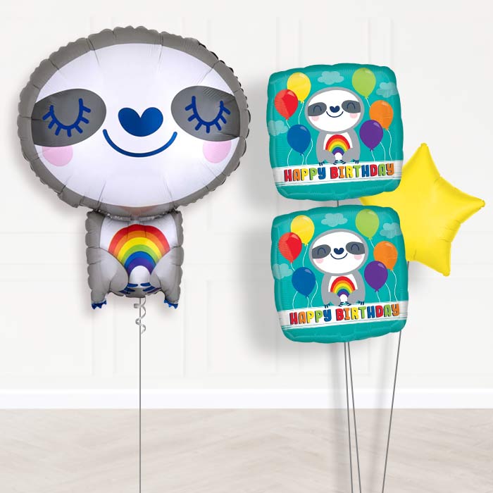 Sloth with Rainbow Balloon Bouquet Delivery-Giant Balloon + 2 Themed Balloons + 1 Plain Balloon 