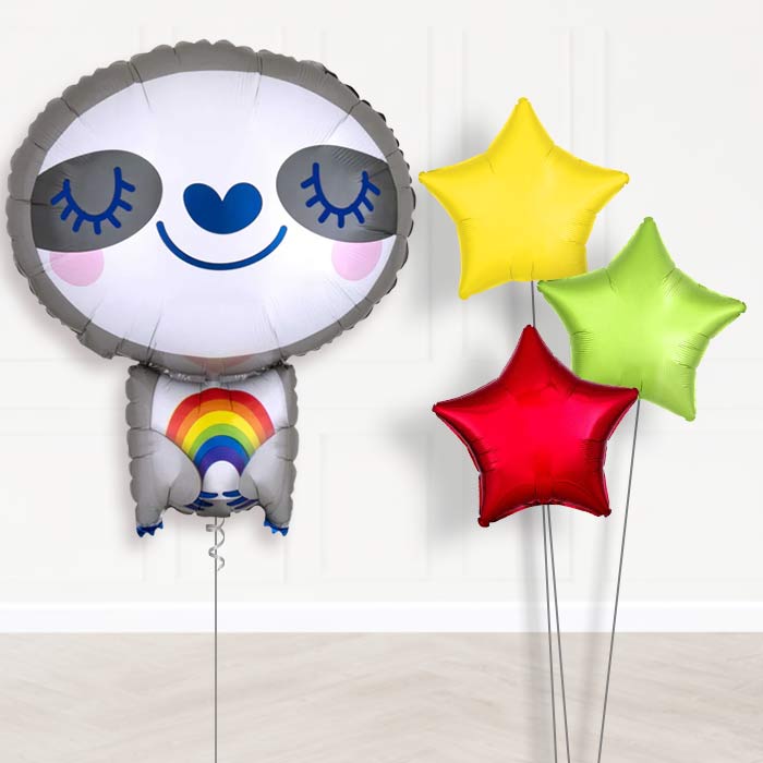 Sloth with Rainbow Balloon Bouquet Delivery - Plain Bouquet | Party Save Smile