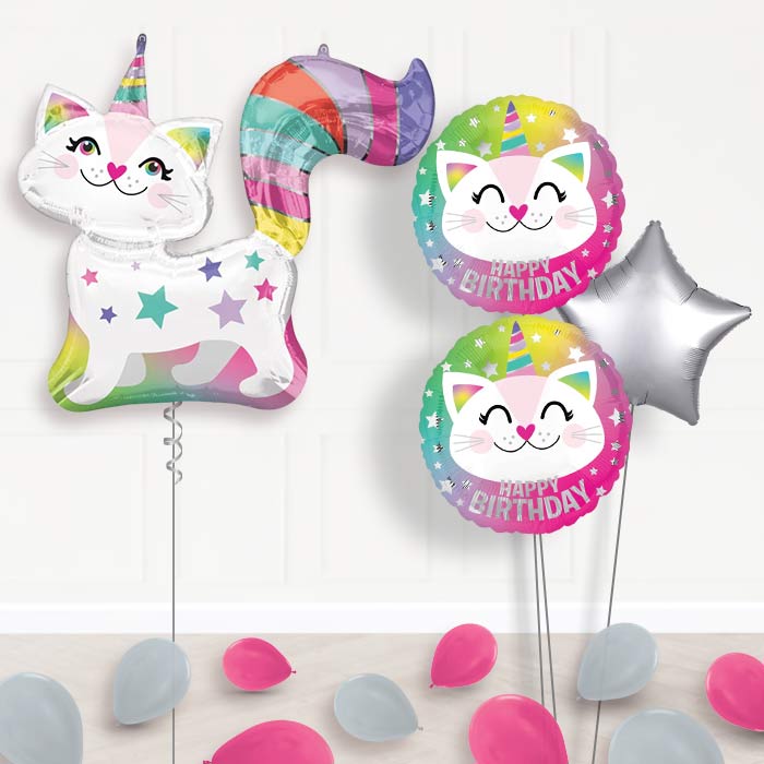 Giant Caticorn Balloon Bouquet Delivery-Giant Balloon + 2 Themed Balloons + 1 Plain Balloon + Mini Balloons 