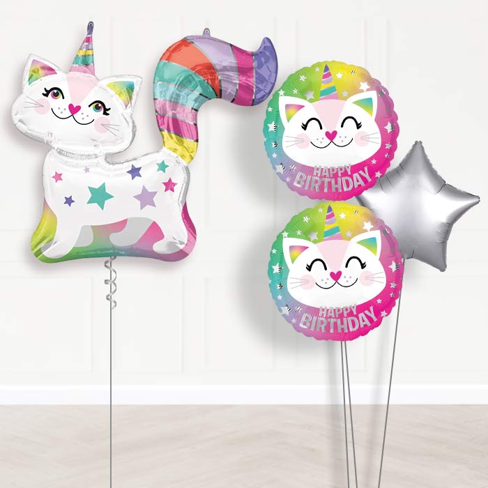 Giant Caticorn Balloon Bouquet Delivery-Giant Balloon + 2 Themed Balloons + 1 Plain Balloon 