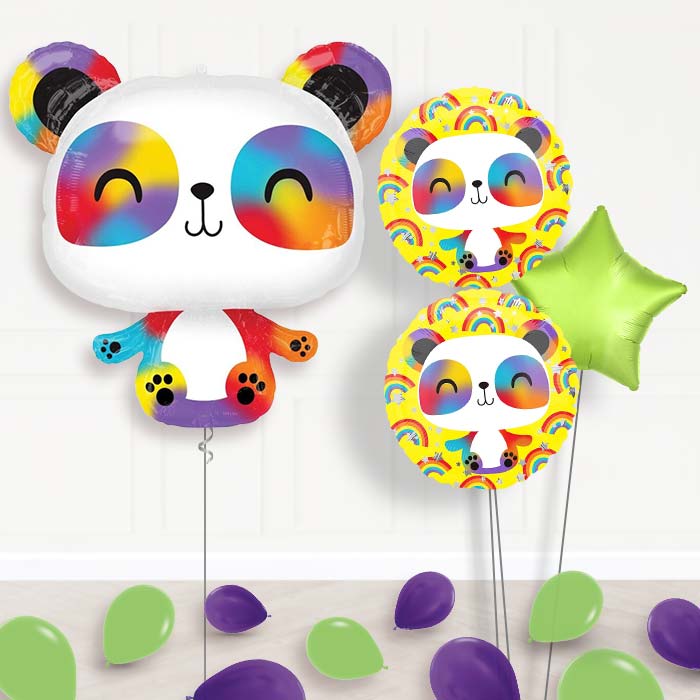 Panda Helium Balloon Bouquet Delivered-Giant Balloon + 2 Themed Balloons + 1 Plain Balloon + Mini Balloons 