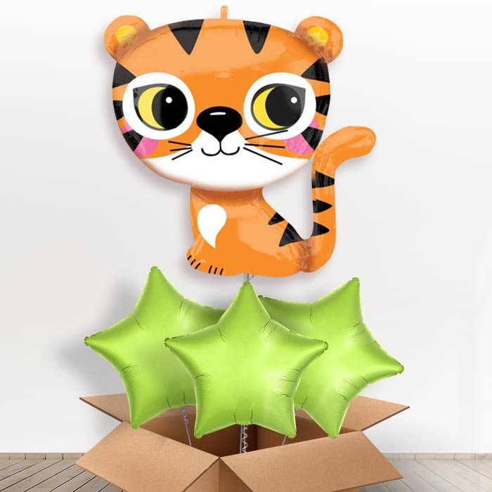Cute Tiger Balloons in a Box - With 3 Plain Balloons | Party Save Smile