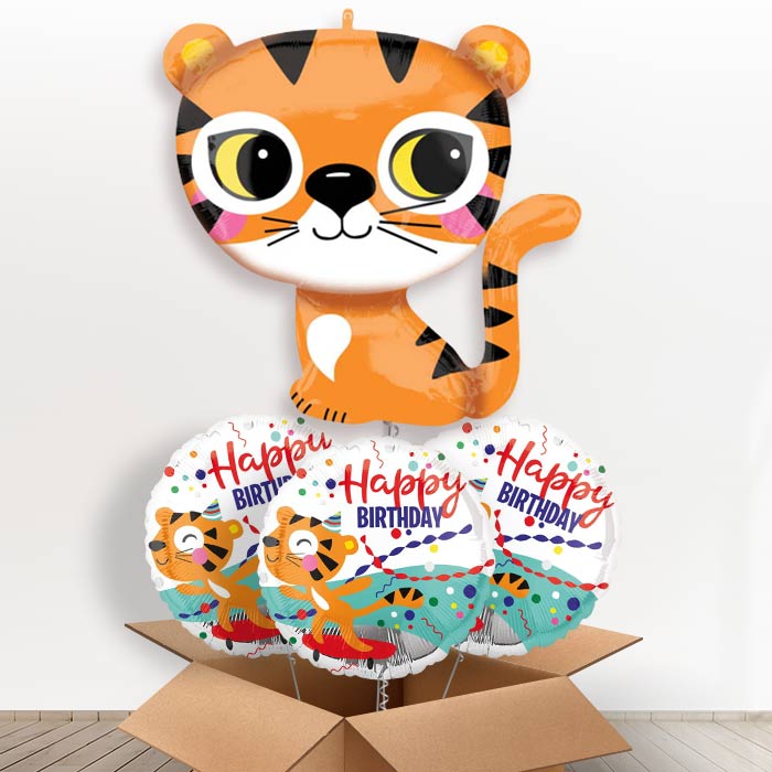 Cute Tiger Balloons in a Box - With 3 Themed Balloons | Party Save Smile