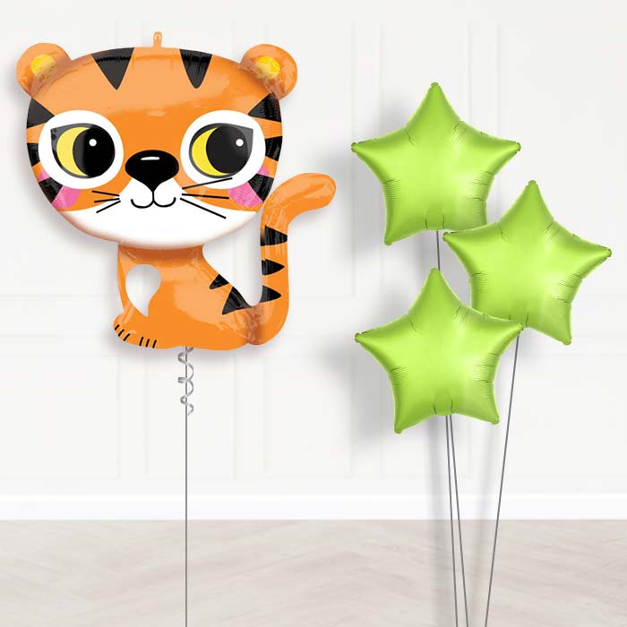 Cute Tiger Helium Balloon Bouquet Delivered - Plain Bouquet | Party Save Smile