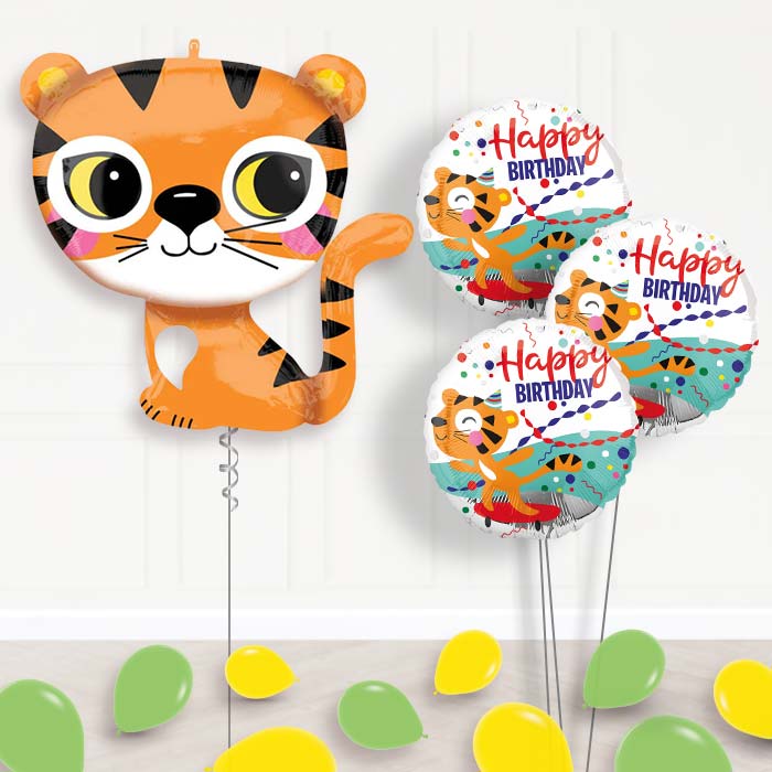 Cute Tiger Helium Balloon Bouquet Delivered - Themed Bouquet and Latex | Party Save Smile