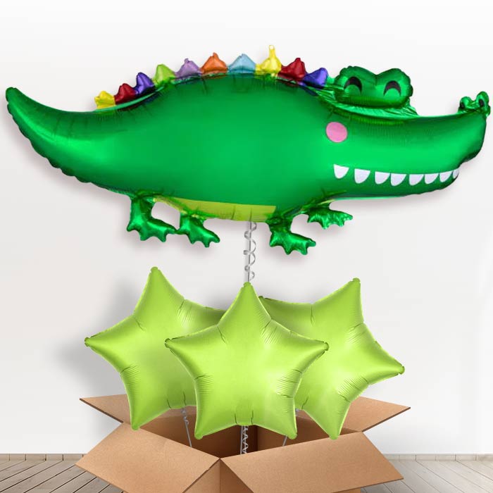Alligator Helium Balloon In a Box - With 3 Plain Balloons | Party Save Smile
