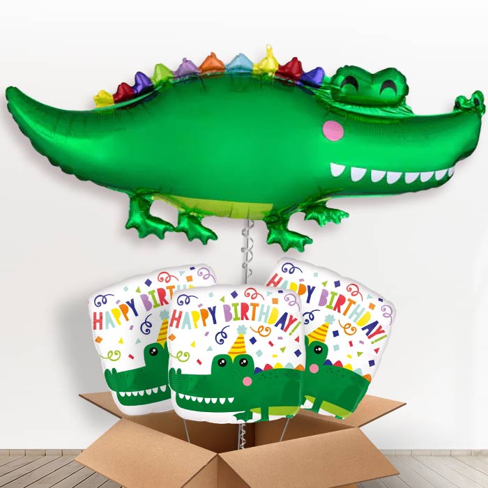Alligator Helium Balloon In a Box - With 3 Themed Balloons | Party Save Smile