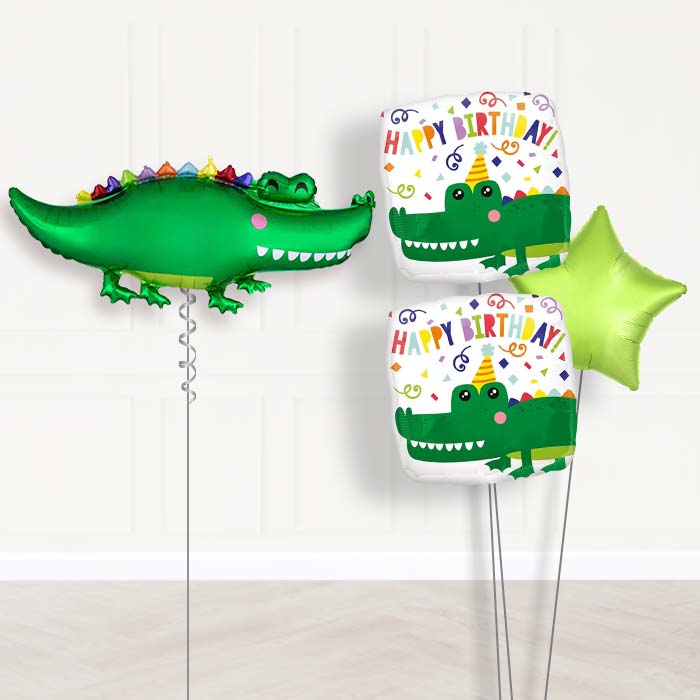 Alligator Helium Balloon Bouquet Delivered-Giant Balloon + 2 Themed Balloons + 1 Plain Balloon 